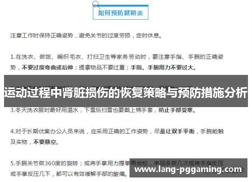 运动过程中肾脏损伤的恢复策略与预防措施分析